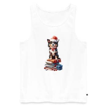 Noël avec chien, chiot Sheltie mignon - Débardeur bio Premium Homme - blanc - Devant - Michal (187cm)