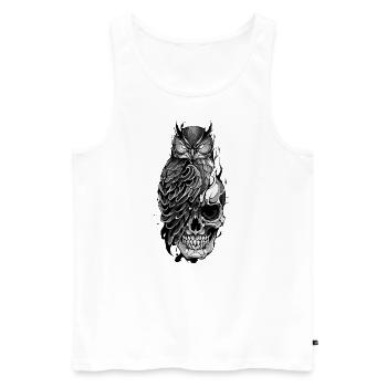 Eule sitzt auf Schädel - Männer Premium Bio Tank Top - Weiß - Vorne - AI Model Male 178 light (178cm)