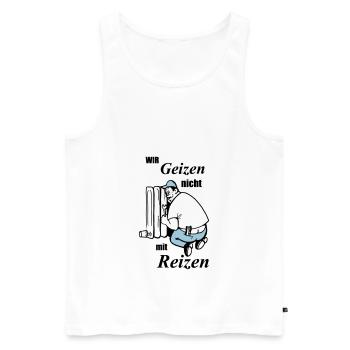 Wir geizen nicht mit Reizen - Männer Premium Bio Tank Top - Weiß - Vorne - AI Model Male 178 light (178cm)