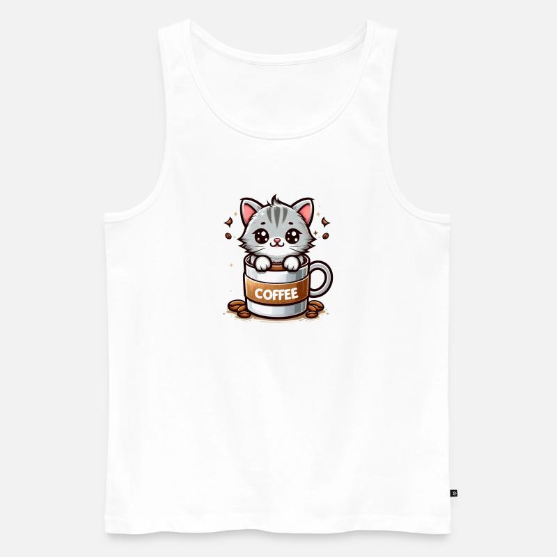 Katze mit Kaffeebecher 1 - Männer Premium Bio Tank Top - Weiß