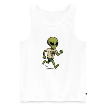 Alien Extraterrestre avec de l’humour - Les humains me font peur - Débardeur bio Premium Homme - blanc - Devant - AI Model Male 178 light (178cm)