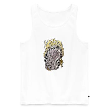 Tourbillon de feuilles avec anneau doré - Débardeur bio Premium Homme - blanc - Devant - AI Model Male 178 light (178cm)