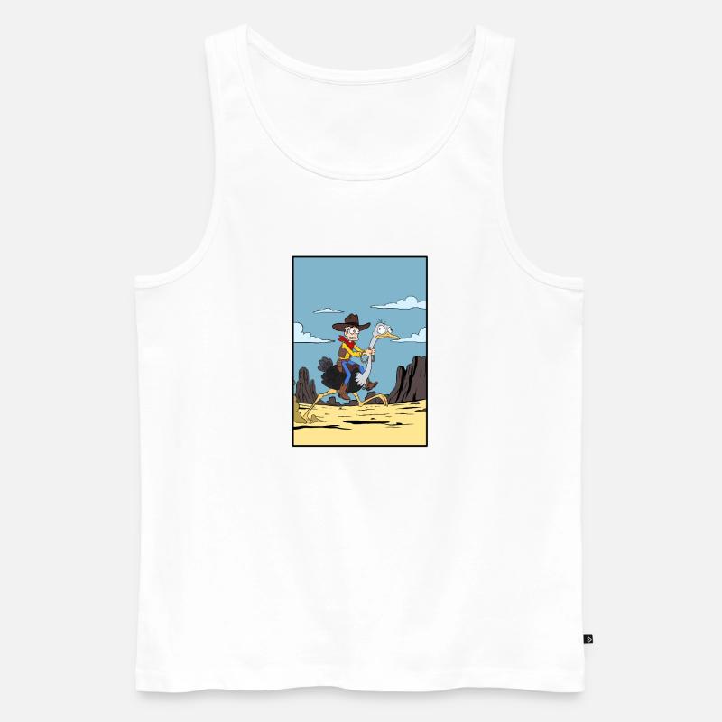 Cowboy reitet Emu in der Wüste - Männer Premium Bio Tank Top - Weiß