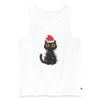 Schwarze Katze im Lichterglanz - Männer Premium Bio Tank Top - Weiß - Vorne - AI Model Male 178 light (178cm)