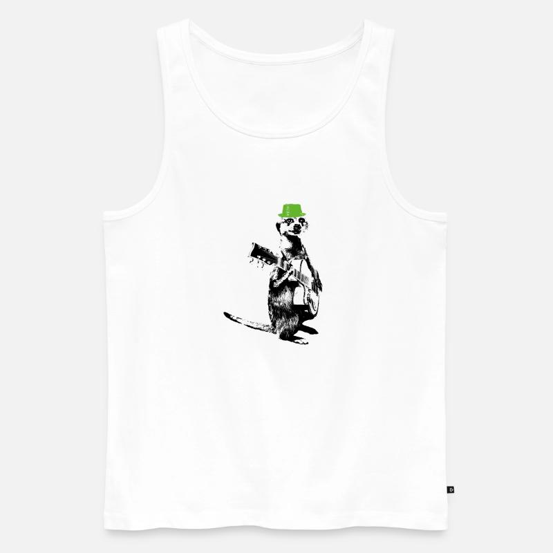 Meerkat Guitarplayer Green Hat - Männer Premium Bio Tank Top - Weiß