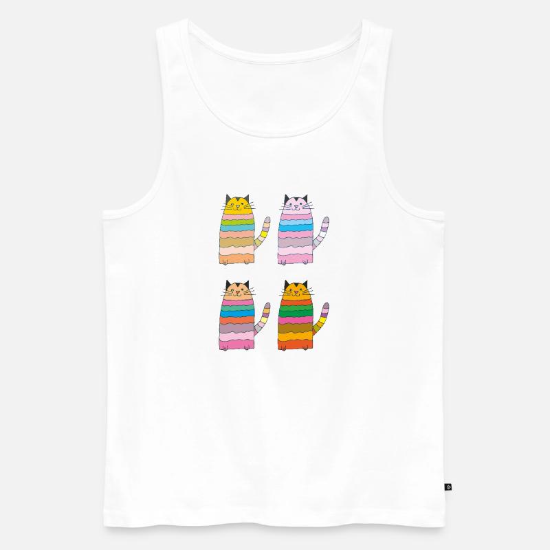 katze geringelt vierfach bunt - Männer Premium Bio Tank Top - Weiß
