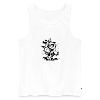 Chat mignon avec des pattes dans le style tatouage - Débardeur bio Premium Homme - blanc - Devant - AI Model Male 178 light (178cm)