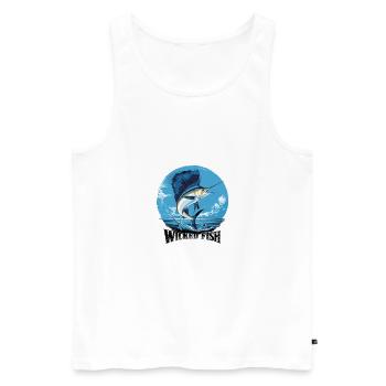 Wicked Fish, Abenteuer auf dem Meer - Männer Premium Bio Tank Top - Weiß - Vorne - AI Model Male 178 light (178cm)