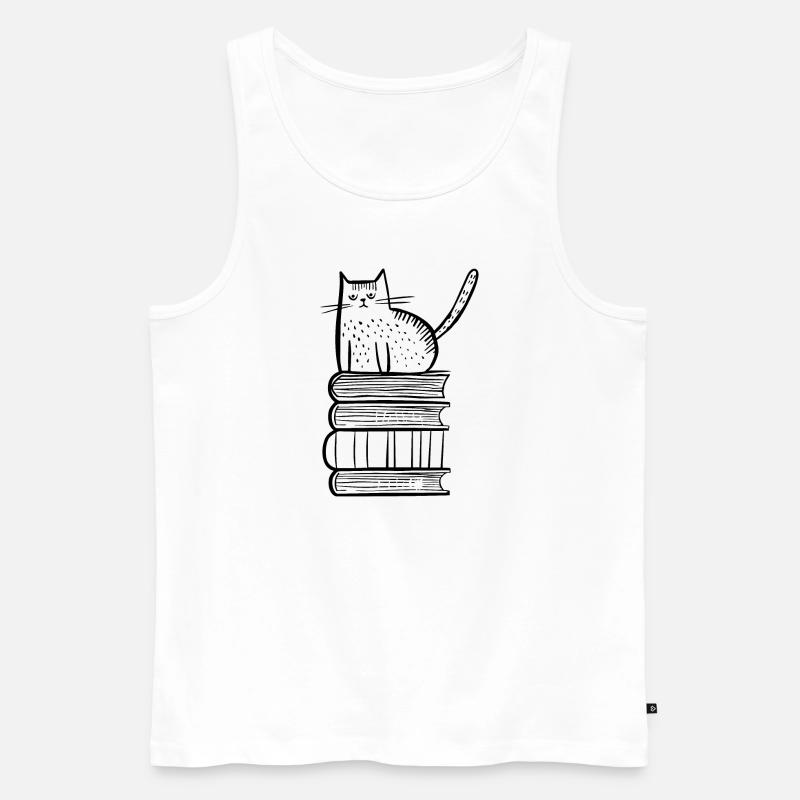 Katze mit Büchern - Männer Premium Bio Tank Top - Weiß