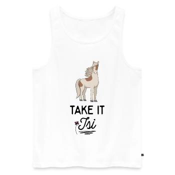 Des phrases drôles pour les cavaliers - Débardeur bio Premium Homme - blanc - Devant - Michal (187cm)