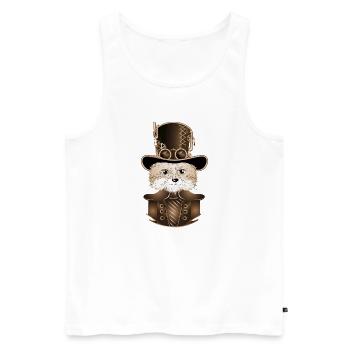 Steampunk fox with antique cylinder hat in sepia - Men's Premium Organic Tank Top - white - Front - AI Model Male 178 light (178cm)
