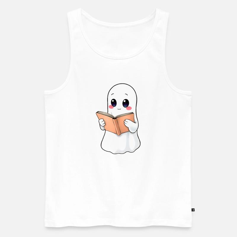 Gespenst liest ein Buch - Männer Premium Bio Tank Top - Weiß