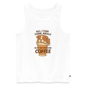Le chien fatigué ne pense qu’au café - Débardeur bio Premium Homme - blanc - Devant - AI Model Male 178 light (178cm)