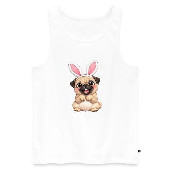 Cute Pug Dog with Bunny Ears Easter Cartoon - Men's Premium Organic Tank Top - white - Front - Michal (187cm)