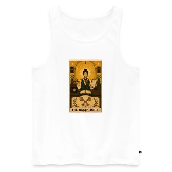 Réceptionniste | Tarot de réception - Débardeur bio Premium Homme - blanc - Devant - Michal (187cm)