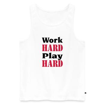 Work hard, play hard - Männer Premium Bio Tank Top - Weiß - Vorne - AI Model Male 178 light (178cm)