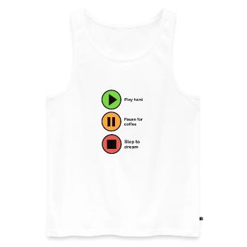 Play Pause And Stop - Men's Premium Organic Tank Top - white - Front - AI Model Male 178 light (178cm)