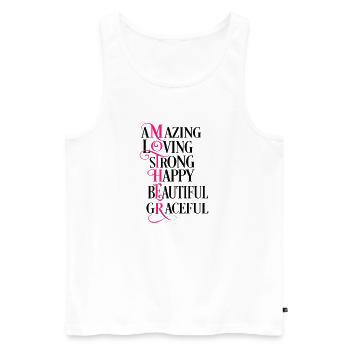 Mother, amazing, loving, strong, happy, beautiful - Débardeur bio Premium Homme - blanc - Devant - AI Model Male 178 light (178cm)