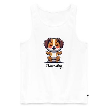 A dog doing yoga with funny slogan - Men's Premium Organic Tank Top - white - Front - Michal (187cm)