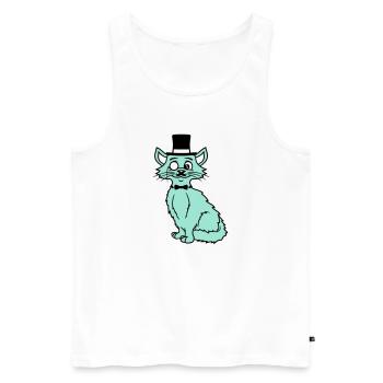Sir Cat Gentleman Chapeau haut de forme Monocle Rich Gentleman - Débardeur bio Premium Homme - blanc - Devant - AI Model Male 178 light (178cm)