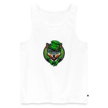 Cute Wolf St. Patrick's Day Hat with Green Eyes - Men's Premium Organic Tank Top - white - Front - AI Model Male 178 light (178cm)