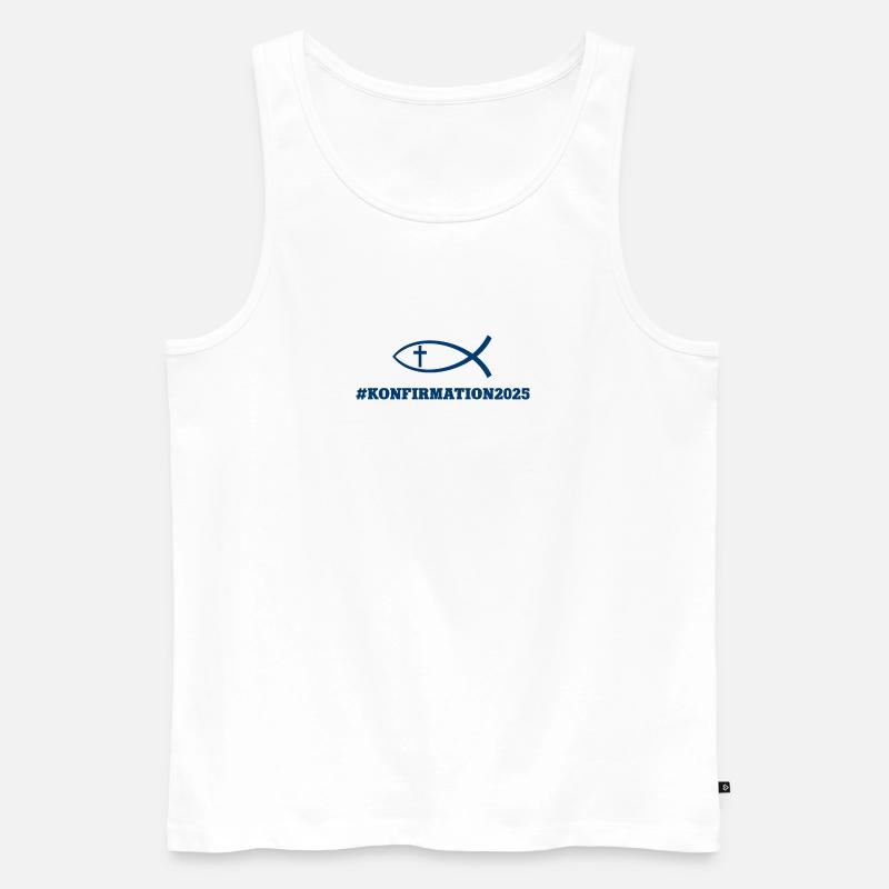 #Konfirmation2025 Konfirmation 2025 Fisch Kreuz - Männer Premium Bio Tank Top - Weiß