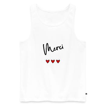 MERCI. THANKS. THANK YOU. ANNIVERSAIRE. NAISSANCE. - Débardeur bio Premium Homme - blanc - Devant - Michal (187cm)