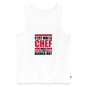 c'est moi le chef ma femme le dernier mot - Débardeur bio Premium Homme - blanc - Devant - AI Model Male 178 light (178cm)