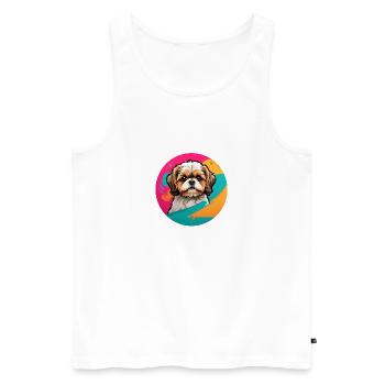 Shih Tzu Portrait im Farbkreis - Männer Premium Bio Tank Top - Weiß - Vorne - AI Model Male 178 light (178cm)