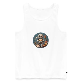Kleiner lustiger Roboter mit vielen Schulsachen - Männer Premium Bio Tank Top - Weiß - Vorne - AI Model Male 178 light (178cm)