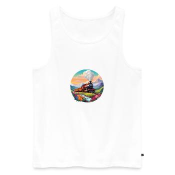 Nostalgic smoking steam locomotive with wagons - Men's Premium Organic Tank Top - white - Front - AI Model Male 178 light (178cm)