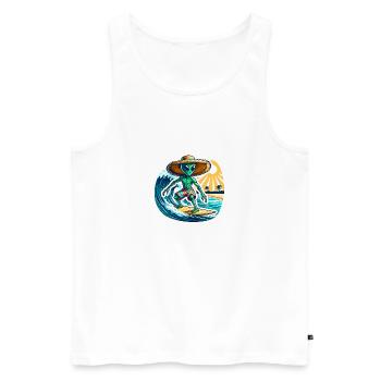 Lustiges kleines Alien auf Surfboard - Männer Premium Bio Tank Top - Weiß - Vorne - AI Model Male 178 light (178cm)