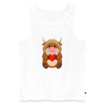 Comic Highland Kuh mit rotem Herz – Liebe Art - Männer Premium Bio Tank Top - Weiß - Vorne - Michal (187cm)