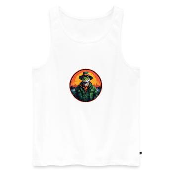 Colorful Alligator Crocodile with Sunglasses and Hat - Men's Premium Organic Tank Top - white - Front - Michal (187cm)