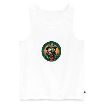 Colorful Alligator Crocodile with Sunglasses and Hat - Men's Premium Organic Tank Top - white - Front - Michal (187cm)