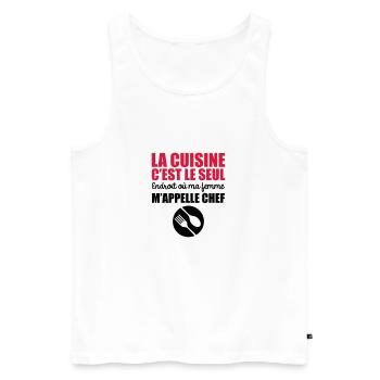 la cuisine seul endroit où ma femme m'appelle chef - Débardeur bio Premium Homme - blanc - Devant - Michal (187cm)