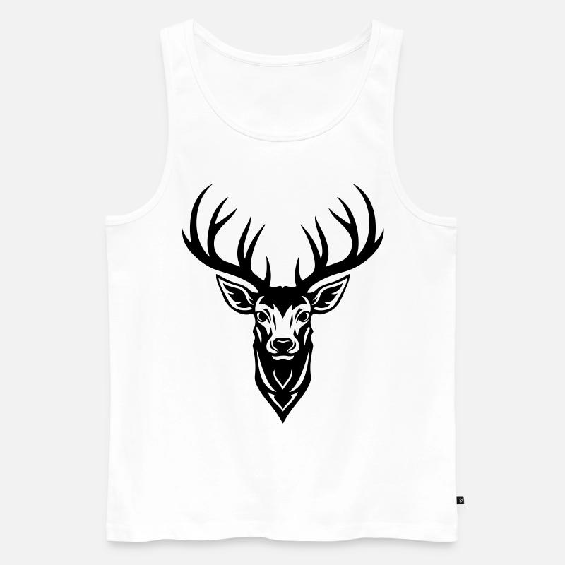 Hirsch Silhouette Kopf Geweih - Männer Premium Bio Tank Top - Weiß