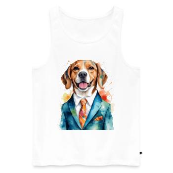 Beagle Anzug Hund Bunt Lustig Tier Design Print - Männer Premium Bio Tank Top - Weiß - Vorne - Michal (187cm)