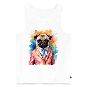 Mops Anzug Hund Bunt Lustig Tier Design Print - Männer Premium Bio Tank Top - Weiß - Vorne - Michal (187cm)