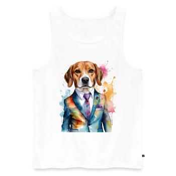 Beagle Anzug Hund Bunt Lustig Tier Design Print - Männer Premium Bio Tank Top - Weiß - Vorne - Michal (187cm)