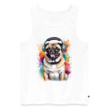 Mops Kopfhörer Hund Bunt Lustig Tier Design Print - Männer Premium Bio Tank Top - Weiß - Vorne - Michal (187cm)