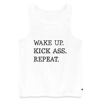 Wake Up Kick Ass Repeat Shirt Motivation Gift - Men's Premium Organic Tank Top - white - Front - AI Model Male 178 light (178cm)