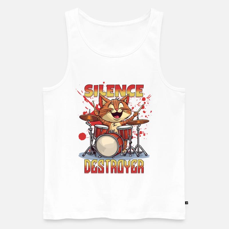 Schlagzeug Drums Silence Destroyer Katze Lustig - Männer Premium Bio Tank Top - Weiß