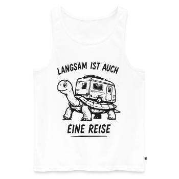 Langsam ist auch eine Reise – Schildkröte Caravan - Männer Premium Bio Tank Top - Weiß - Vorne - Michal (187cm)