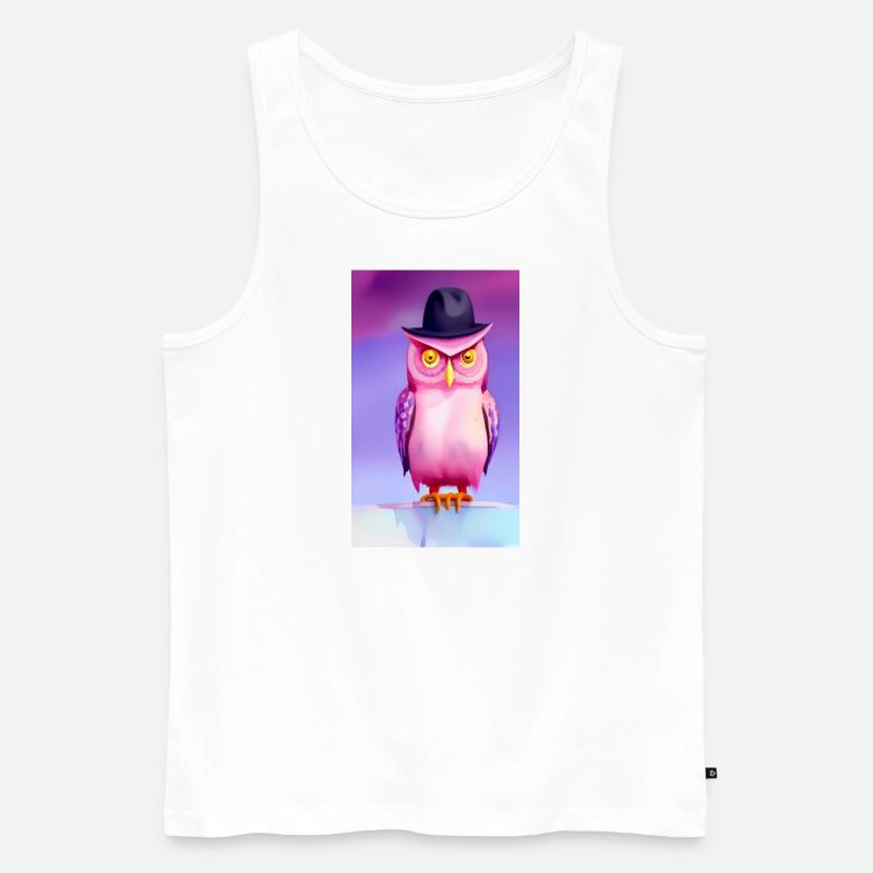 Eule mit Hut - Männer Premium Bio Tank Top - Weiß