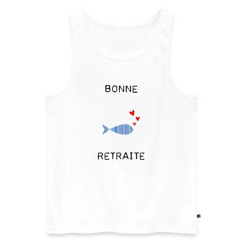 RETRAITE. BONNE RETRAITE. JOYEUSE RETRAITE - Débardeur bio Premium Homme - blanc - Devant - Michal (187cm)