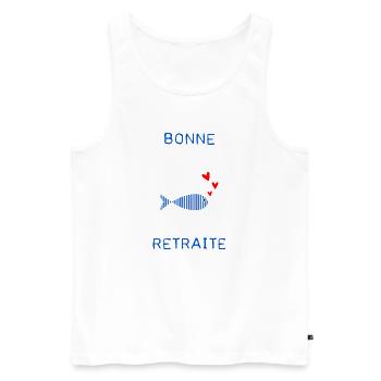 RETRAITE. BONNE RETRAITE. JOYEUSE RETRAITE - Débardeur bio Premium Homme - blanc - Devant - Michal (187cm)