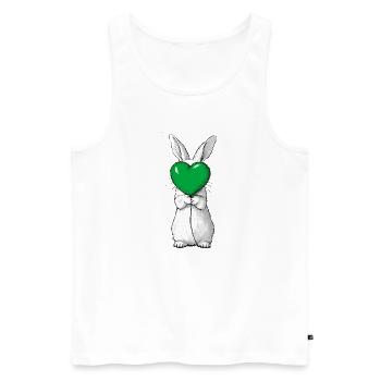 Illustration mignonne de lapin tenant un cœur vert - Débardeur bio Premium Homme - blanc - Devant - Michal (187cm)