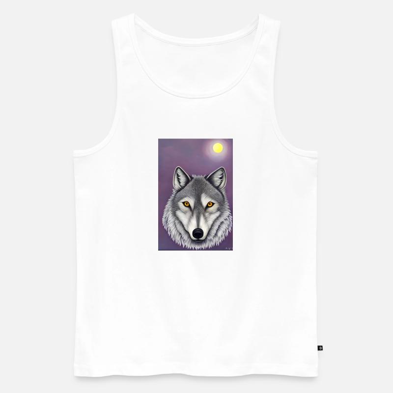 Wolf unter Mond - Männer Premium Bio Tank Top - Weiß