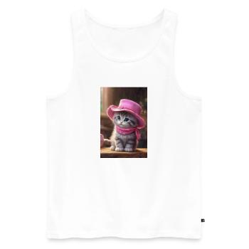 Süßes Kätzchen mit rosa Hut - Männer Premium Bio Tank Top - Weiß - Vorne - Michal (187cm)
